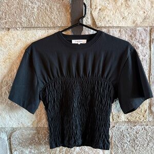 Frame Denim Black Smocked Short Sleeve Tee